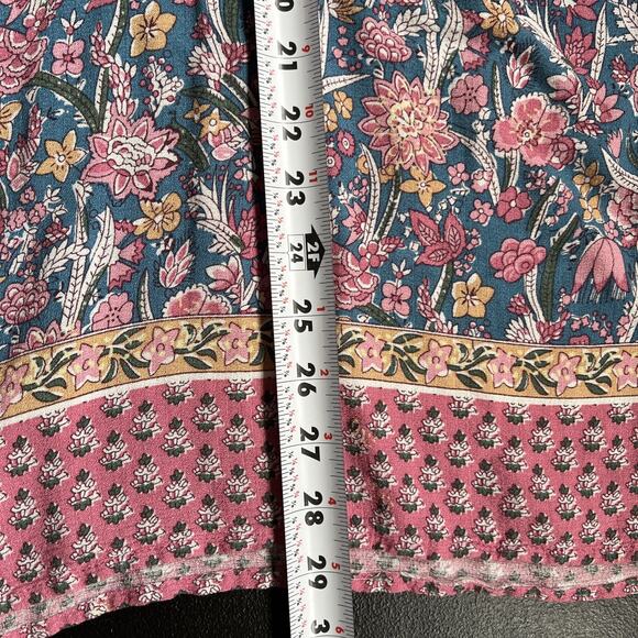 Cynthia Rowley Blouse Women's 1X Soft Floral Pink Blue Boho Tassels Peasant - Picture 10 of 10